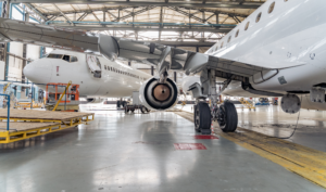 airplane in hanger